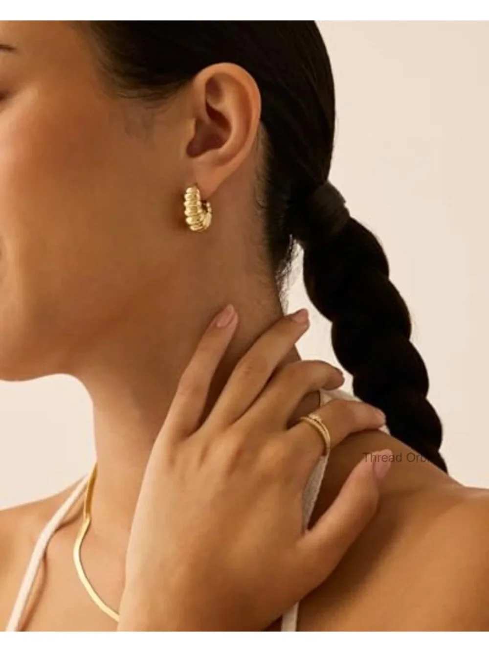 14K Gold Plated Chunky Ribbed Hoop Earrings - Huggie Statement Earrings